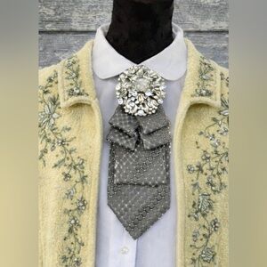 BIG BLING Necktie Necklace with Rhinestone Brooch and Chain OOAK - WOWSERS!